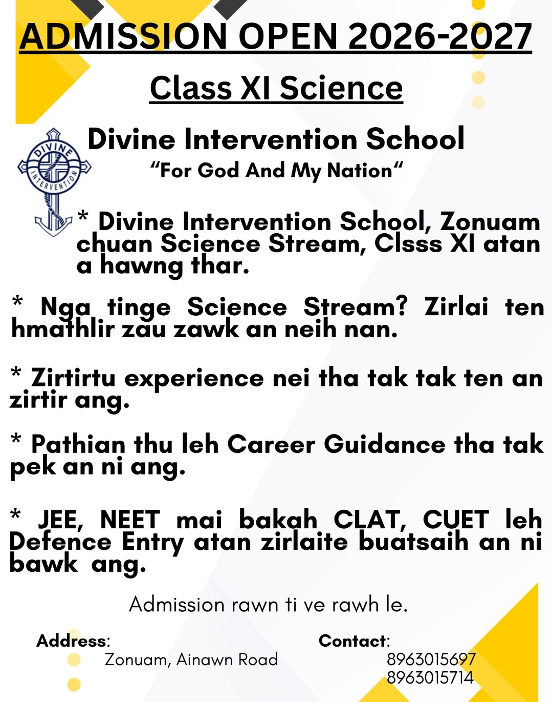 Class XI Science Admission at Divine Intervention School